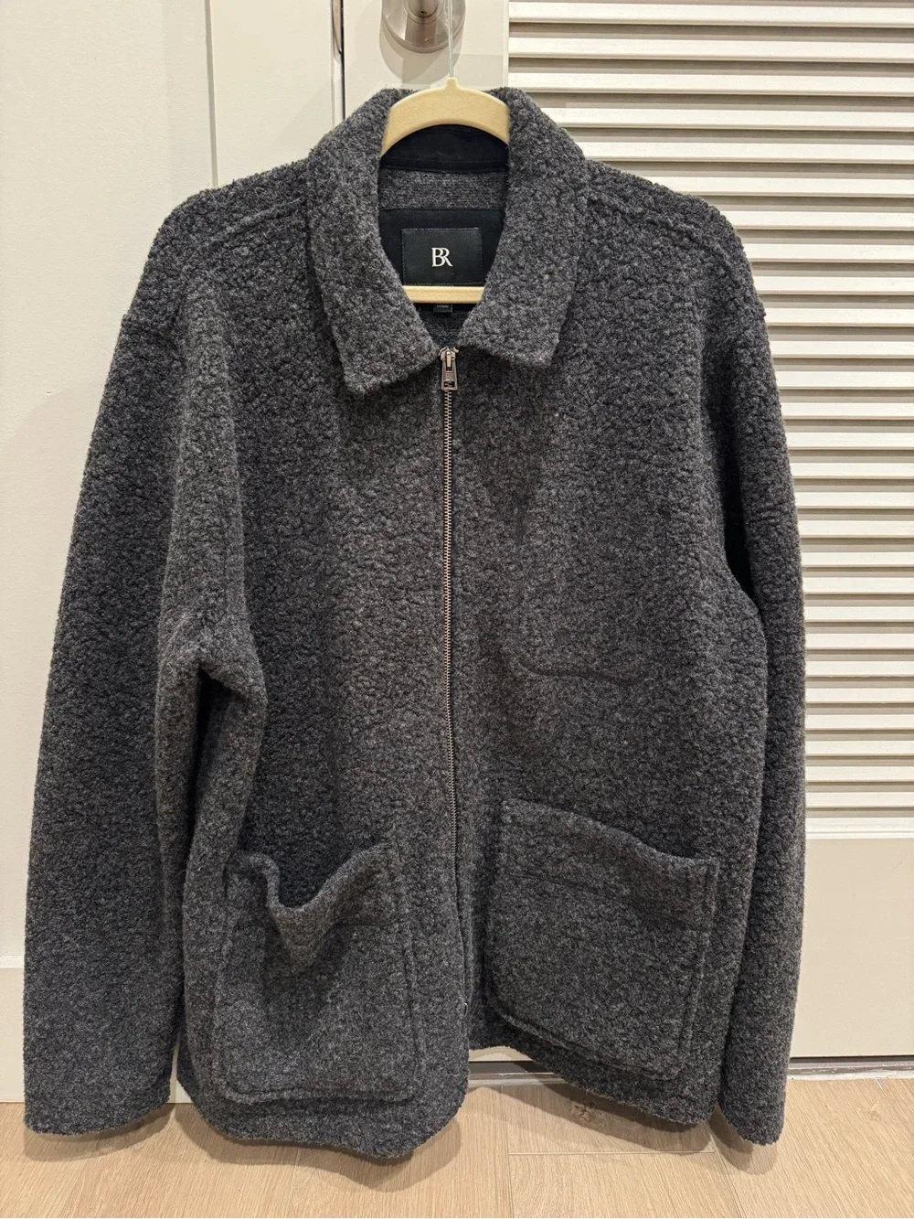 Banana Republic Men’s Charcoal Bouclé Zip-Up Sweater Jacket